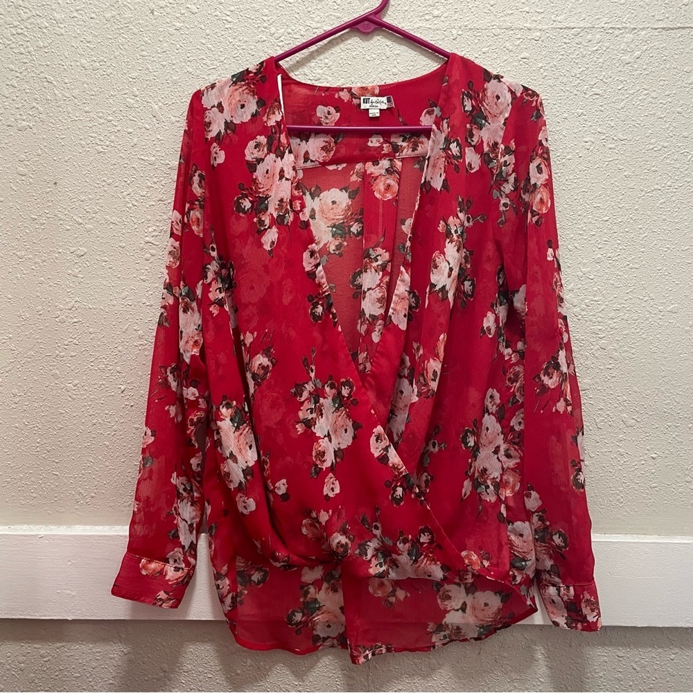 Kut From The Kloth Jenalee Red Floral Blouse M